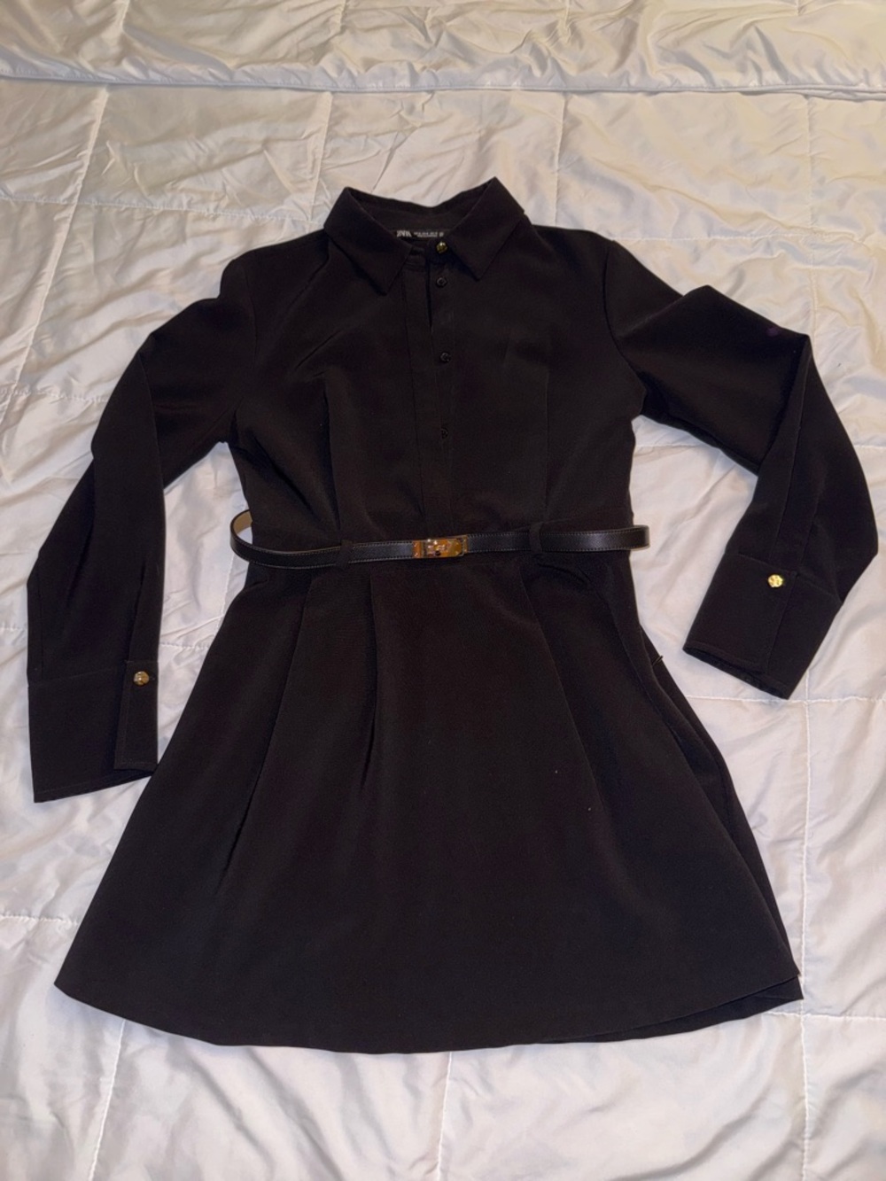 Zara Classic Black Shirt Dress with Belt
